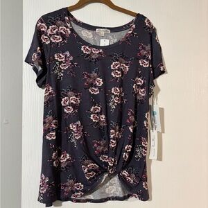 Nine Britton Blue Gray Relaxed Tie Front Tee